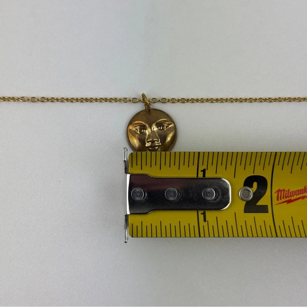 "Antique" Faux Gold Moon Face Charm Pendant Necklace Celestial Boho Witchy Goth! - Picture 14 of 16